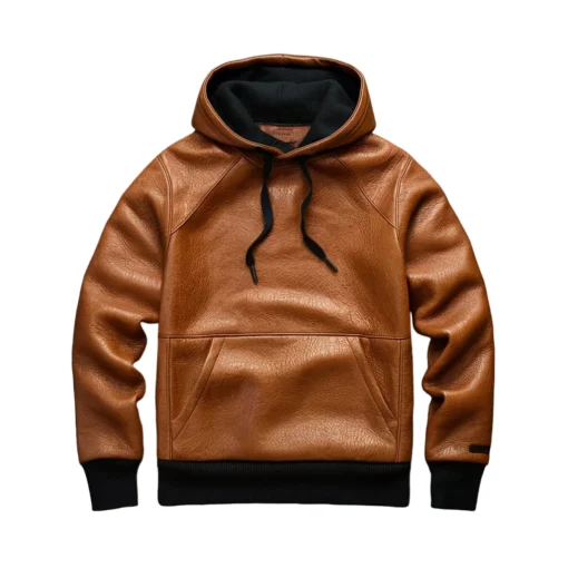 brown leather hoodie