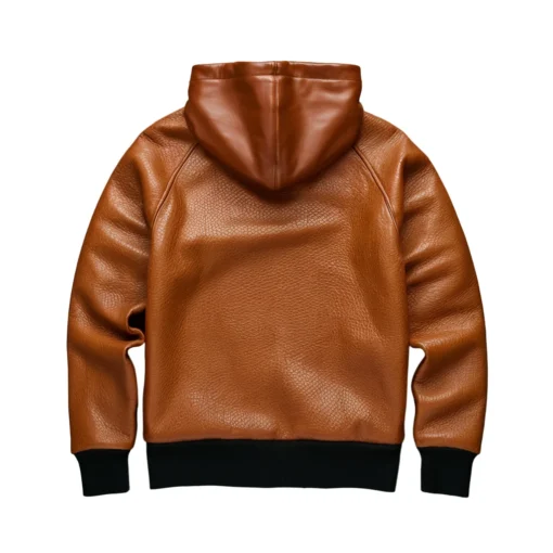 brown leather hoodie back