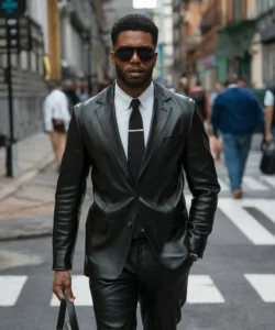 leather black suit