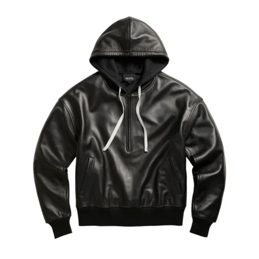 leather bomber hoodie