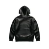 leather hoodie black