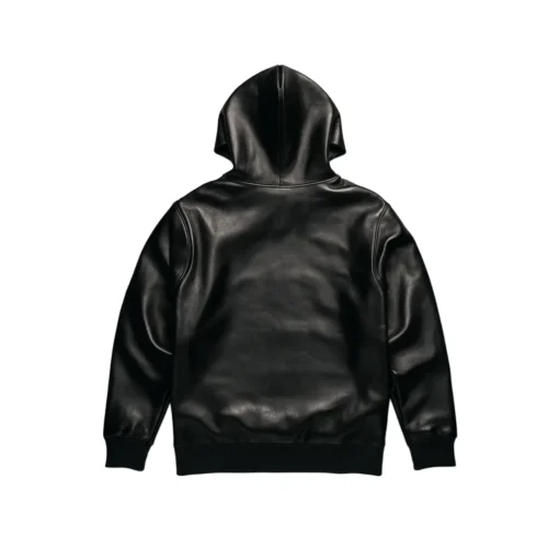 leather hoodie black