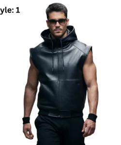 leather vest with hoodie