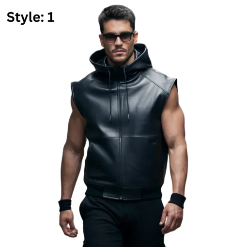 leather vest with hoodie