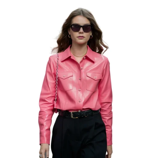 pink leather shirt