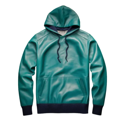 turquoise leather hoodie