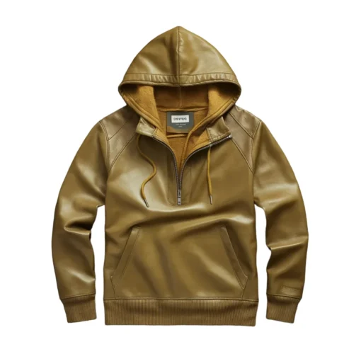 yellow leather pullover hoodie