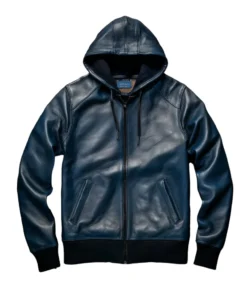 Indigo leather hoodie