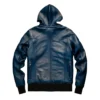 Indigo leather hoodie back