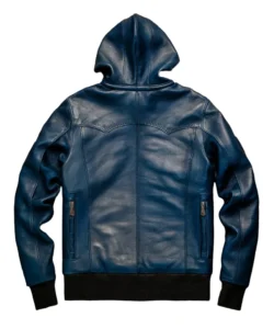 Indigo leather hoodie back