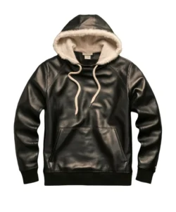 adriano black shearling leather hoodie