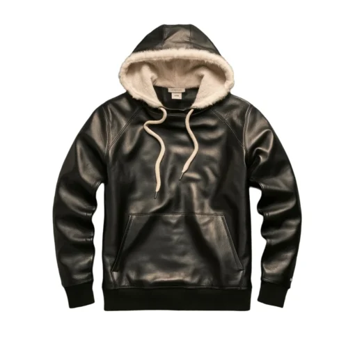 adriano black shearling leather hoodie