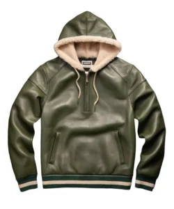 ashton green leather shearling hoodie