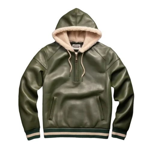 ashton green leather shearling hoodie