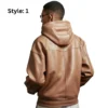 beige leather hoodie back