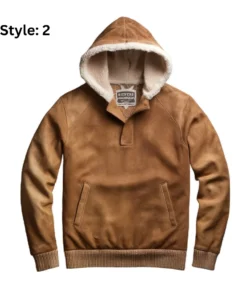 brown suede leather hoodie