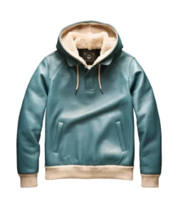 christopher skyblue leather hoodie