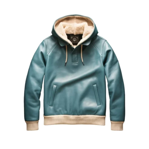 christopher skyblue leather hoodie