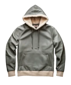 everett light grey shearling leather pullover hoodie
