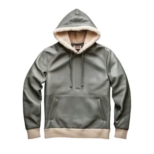 everett light grey shearling leather pullover hoodie