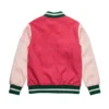 green and pink varsity jacket