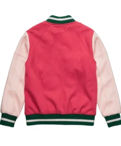 green and pink varsity jacket