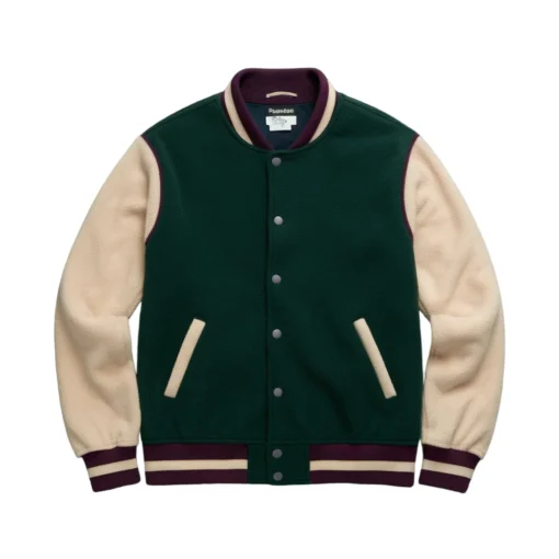 green and purple varsity jacket