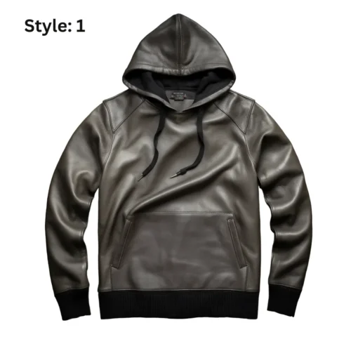 grey leather hoodie mens