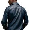indigo faux leather button up shirts