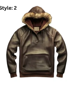 leather fur lined pullover hoodie