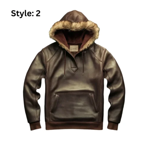 leather fur lined pullover hoodie