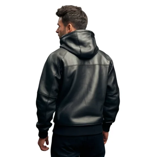 leather hoodie black nathaniel