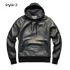 leather hoodie grey