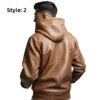 mens beige leather hoodie back