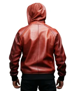 mens reddish brown liver leather hoodie