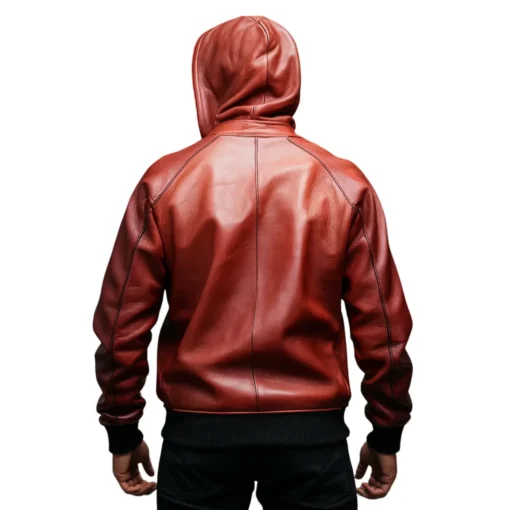 mens reddish brown liver leather hoodie