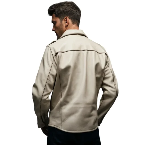 mens white leather shirt