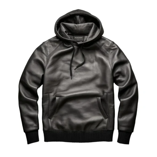 nathaniel leather hoodie black