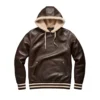 nicholas espresso brown leather shearling hoodie