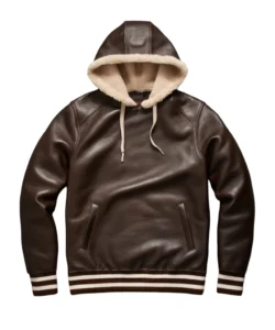 nicholas espresso brown leather shearling hoodie
