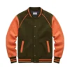 olive green and orange varsity jacket