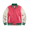 pink and green varsity jacket