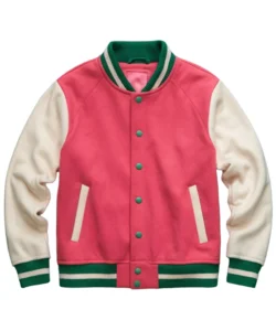 pink and green varsity jacket