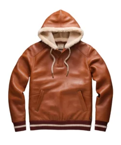 raymond premium shearling leather pullover hoodie