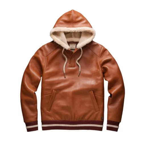 raymond premium shearling leather pullover hoodie