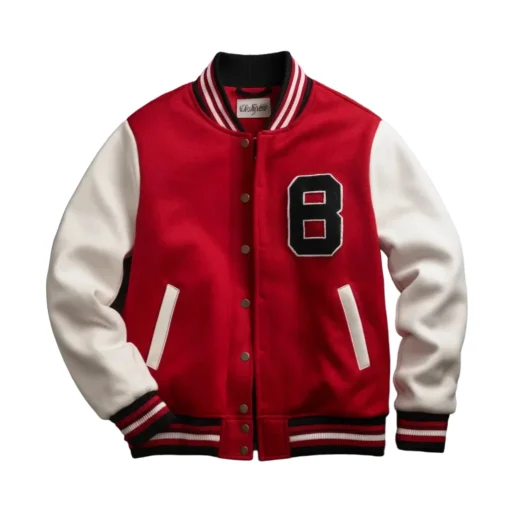 red black and white varsity jacket