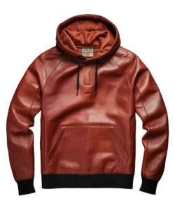 reddish brown liver leather hoodie