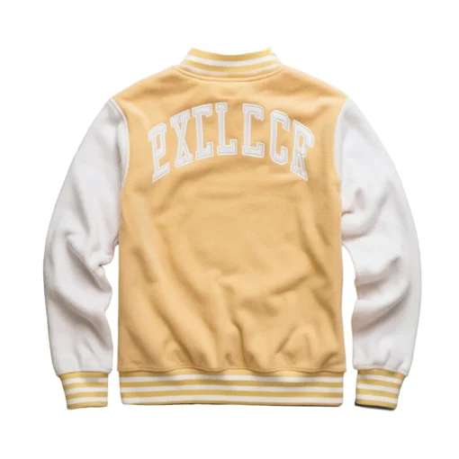 white and yellow varsity jacket