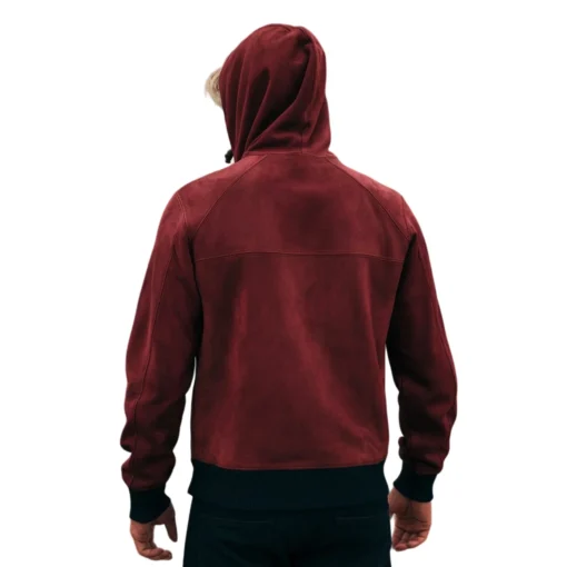 Bruce Deep Red Suede Pullover Hoodie back