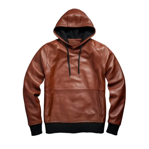 Craig Burnt Sienna Leather Sweatshirt Hoodie